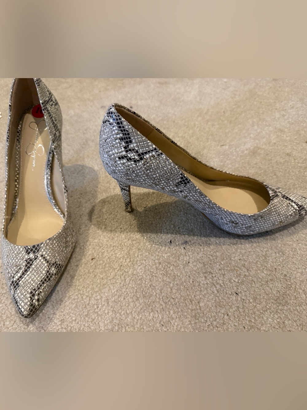 Jessica Simpson Silver Snakeskin Pointed-Toe Stiletto Pumps